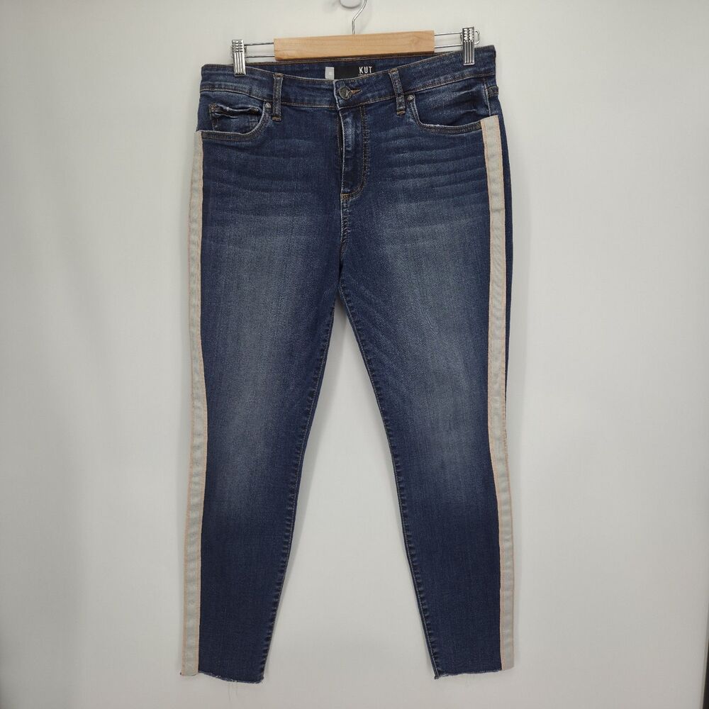 Kut from the Kloth Donna High Rise Ankle Jeans Side Ribbon Detail Size 10